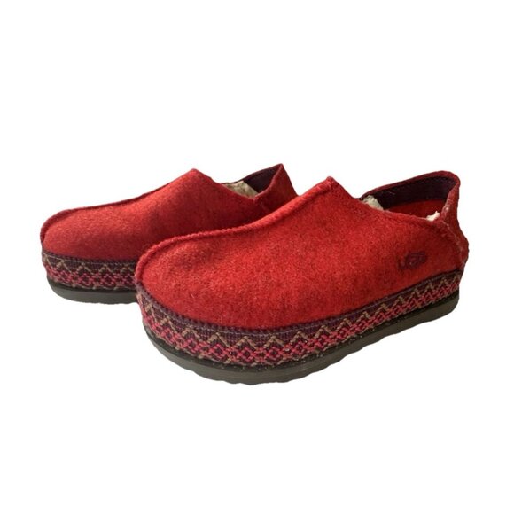 UGG Refelt Tasman Slippers Womens Sz 7 Red Recycled Felt Platform Slip On Chunky - Picture 2 of 3